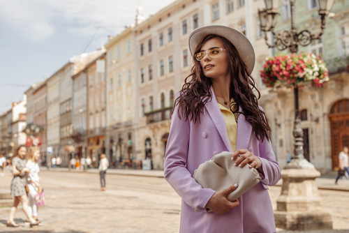 woman,wearing,blazer,outside